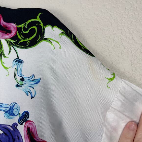 Versace Jeans Couture Garden Baroque Print Shirt White Multi Size 4 Signature - Picture 10 of 16